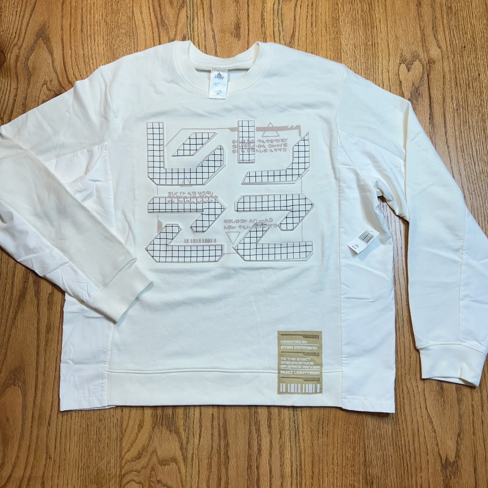NWT Disney Parks Adult L Sweatshirt White Buzz Lightyear Star Command Toy Story‎